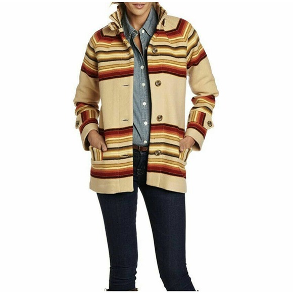 Pendleton Jackets & Blazers - Pendleton Archives Camp Stripe Jacquard Blanket Coat Petite Medium Wool